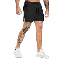 Pidogym Mens Workout Running Shorts 5 Inch Lightweight Mesh Gym Athletic Fitted Short Pants For Bodybuilding Training Black