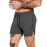 Pidogym Mens Workout Running Shorts 5 Inch Lightweight Mesh Gym Athletic Fitted Short Pants For Bodybuilding Training Dark Gre