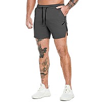 Pidogym Mens Workout Running Shorts 5 Inch Lightweight Mesh Gym Athletic Fitted Short Pants For Bodybuilding Training Dark Gre