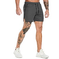 Pidogym Mens Workout Running Shorts 5 Inch Lightweight Mesh Gym Athletic Fitted Short Pants For Bodybuilding Training Dark Gre