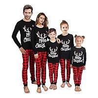 Family Feeling Big Boys Girls Holiday Christmas Reindeer Matching Family Long Sleeves Pajamas Set Black Size 12