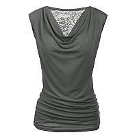 Zeagoo Womens Ruched Cowl Neck Tank Tops Sleeveless Stretch Blouse With Side Shirring Gray