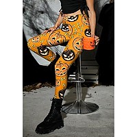 Halloween Women Workout Graphic Printed Leggings Skinny Skull Scary Costume Tights Pumpkin S