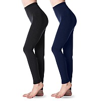 Gy 2 Pairs Fleece Lined Tights For Women 100D Opaque Warm Winter Pantyhose Lxl Black Navy Bluefootless Tights