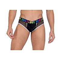 Roma Pride Collection Mens Briefs With Sheer Fishnet Panel And Rainbow Logo Blackmulti Large