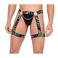 6158 Mens Pride Thong With Attached Garters Large Blackmulti