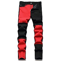 Aititia Mens Black Red Patchwork Regular Fit Flex Jeans 30 7274 Black Red