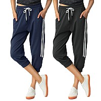 Specialmagic Capri Sweatpants For Women Casual Capri Pants Capri Joggers Sports Pants Cropped Joggers With Pockets Blacknavy M