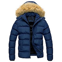 Pursky Winter Coat Men Puffer Jacket With Hood Winter Puffer Jacket Thicken Winter Coat Warm Padded Jacket With Hood Navy Blue M