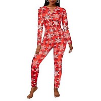 Ekouaer Womens Christmas Oneses Adult Button One Piece Pajama Romper Long Sleeve Jumpsuit Sleepwear For Women Soft Thermal