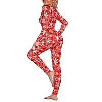 Ekouaer Womens Christmas Oneses Adult Button One Piece Pajama Romper Long Sleeve Jumpsuit Sleepwear For Women Soft Thermal