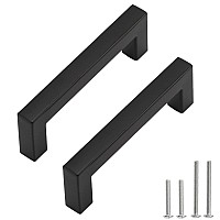 Redunest Cabinet Pulls Matte Black Cabinet Handles Square Drawer Pulls 2 Pack 334 Inch Stainless Steel Kitchen Door Cupboard C