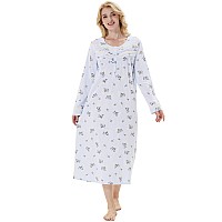 Keyocean Cotton Women Nightgowns Soft Warm Comfortable Lightweight Long Sleeves Ladies Nightdress Jasmine Floral On Light Blue