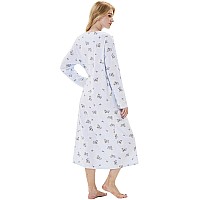 Keyocean Cotton Women Nightgowns Soft Warm Comfortable Lightweight Long Sleeves Ladies Nightdress Jasmine Floral On Light Blue