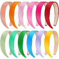 Siquk 12 Pieces Colorful Satin Headband 1 Inch Hard Headbands Nonslip Headband Diy Hair Headband Plain Satin Headbands For Wome