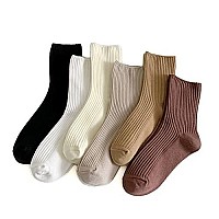 Teenfighter 6 Pairs Of Comfortable Casual Cotton Long Socks For Women Solid Color Stretch Athletic Socks For Girls And Students