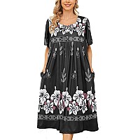 Cotton Mumu House Dresses For Women With Pockets Patio Dresses For Old Women Casual Button Down Nightgown Plus Size Black Xlar