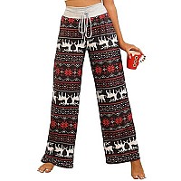 Ximage Soft Pajama Pants For Women Christmas Printed Drawstring Casual Palazzo Lounge Pants For All Seasons Xmas Reindeer Smal