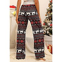 Ximage Soft Pajama Pants For Women Christmas Printed Drawstring Casual Palazzo Lounge Pants For All Seasons Xmas Reindeer Smal