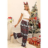 Ximage Soft Pajama Pants For Women Christmas Printed Drawstring Casual Palazzo Lounge Pants For All Seasons Xmas Reindeer Smal