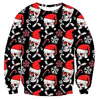 Goodstoworld Office Ugly Christmas Halloween Skull Hat Sweater Adult Presents Women Men Funny Sweatshirts Tacky Xmas Holiday Cou