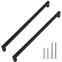 Redunest Cabinet Pulls Matte Black Cabinet Handles Square Drawer Pulls 2 Pack 15 Inch Stainless Steel Kitchen Door Cupboard Cab