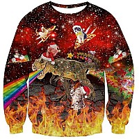 Raisevern Ugly Christmas Sweater For Men Women Funny Xmas Pizza Taco Cat Pig Sweatshirt Holiday Festive Long Sleeve Winter Rainb