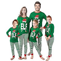 Family Feeling Adult Womens Holiday Christmas Elf Green Matching Matching Family Pajamas Sets Long Sleeve Pjs Size S