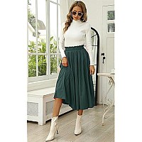 High Waisted Skirts Women Long Mid Flowy Family Christmas Xmas Party Outfit Maxi Skirt Solid Skirt Drak Green M