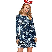 For G And Pl Women Ugly Christmas Casual Fitted Dresses Holiday Printed Swing Costume Snowflake Blue Xl