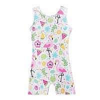 Hoziy Flamingo Toddler Gymnastics Leotards 3T 4T Girls Biketard With Shorts Tumbling Outfits Bodysuits White Floral Flower Leaf