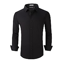 Alex Vando Mens Dress Shirts Regular Fit Long Sleeve Men Shirt Solid Black M