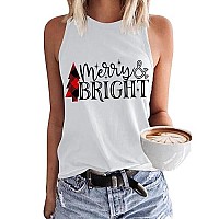 Langwyqu Womens Christmas Merry Bright Crewneck Sleeveless Tank Tops Summer Casual Loose Fit Basic Shirts