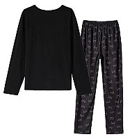 Ventelan Women Pajamas Cute Christmas Sleepwear Plus Size Loungewear Set Long Sleeve Night Suits L Black Cat