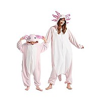 Darkcom Axolotl Onesie Unisex Adult Animal Pajamas Flannel One Piece Cosplay Halloween Costume For Women Men Large