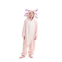 Darkcom Axolotl Onesie Unisex Adult Animal Pajamas Flannel One Piece Cosplay Halloween Costume For Women Men Large