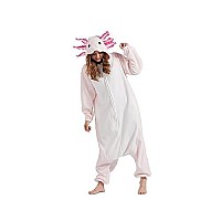 Darkcom Axolotl Onesie Unisex Adult Animal Pajamas Flannel One Piece Cosplay Halloween Costume For Women Men Large