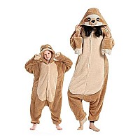 Darkcom Sloth Onesie Animal Unisex Adult Pajamas Flannel One Piece Sheep Cosplay Halloween Costume Gift For Women Men Large