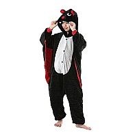 Darkcom Animal Onesie Unisex Adult Pajamas Flannel One Piece Cosplay Bat Halloween Costume For Women Men Small