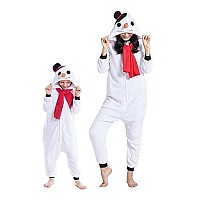 Darkcom Snowman Onesie Unisex Adult Animal Pajamas Flannel One Piece Cosplay Halloween Costume For Women Men Medium