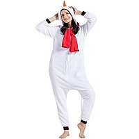 Darkcom Snowman Onesie Unisex Adult Animal Pajamas Flannel One Piece Cosplay Halloween Costume For Women Men Medium