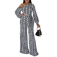 Xinlees Womens Jumpsuit Elegant Cold Shoulder Long Sleeve Sexy One Shoulder Neck Casual Long Wide Leg Pants With Beltblack S