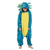 Darkcom Animal Onesie Unisex Adult Pajamas Flannel One Piece Cosplay Blue Axolotl Halloween Costume For Women Men Xlarge