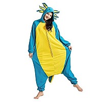 Darkcom Animal Onesie Unisex Adult Pajamas Flannel One Piece Cosplay Blue Axolotl Halloween Costume For Women Men Xlarge