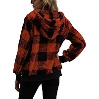 Yanekop Sherpa Hoodie Fuzzy Fleece Hoodie Womens Gifts For Christmas Oversized Sweatshirt For Womenb Orange Black Xl