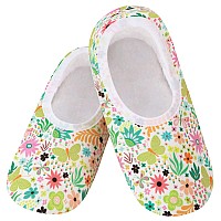 Snoozies Womens Slipper Socks Cozy House Shoes Comfy Slip Ons Fun Slippers Skinnies Lightweight Butterfly Garden Medium