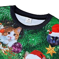 Raisevern Ugly Christmas Sweaters For Men Women Funny Santa Cats Sweatshirt Bell Holly Xmas Evergreen Trees Pullover Party Long