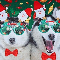 Raisevern Mens Ugly Christmas Sweatshirt Funny Husky Bro Santa Claus Glasses Dogs Pullover Xmas Party Long Sleeve Shirts Winter