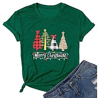 Merry Christmas Tree Print Tshirt Women Leopard Plaid Casual Short Sleeve Tee Tops Blouse