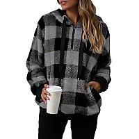 Nirovien Womens Oversized Sherpa Pullover Fleece Hoodies Women Gifts For Christmas Fuzzy Sweatshirt Fluffy Coatdark Grey Plaid